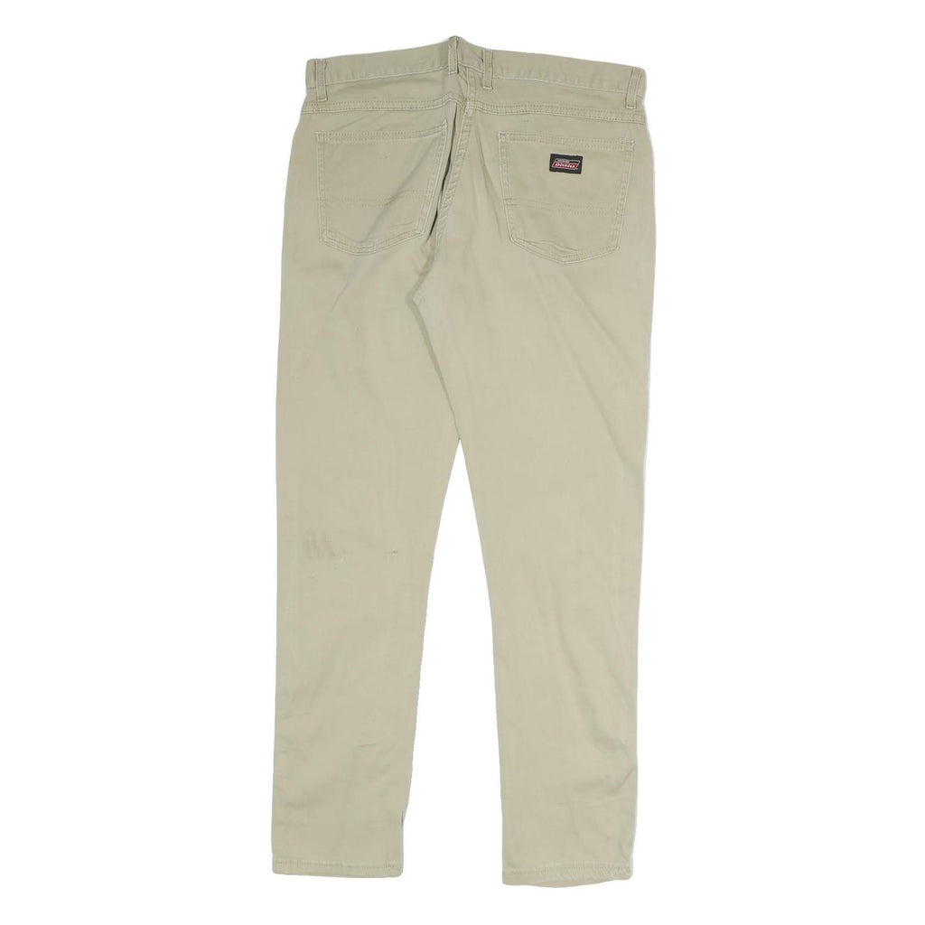 DICKIES Womens Slim Beige Cotton Blend Slim Fit Trousers W32 L28 Zip Closure
