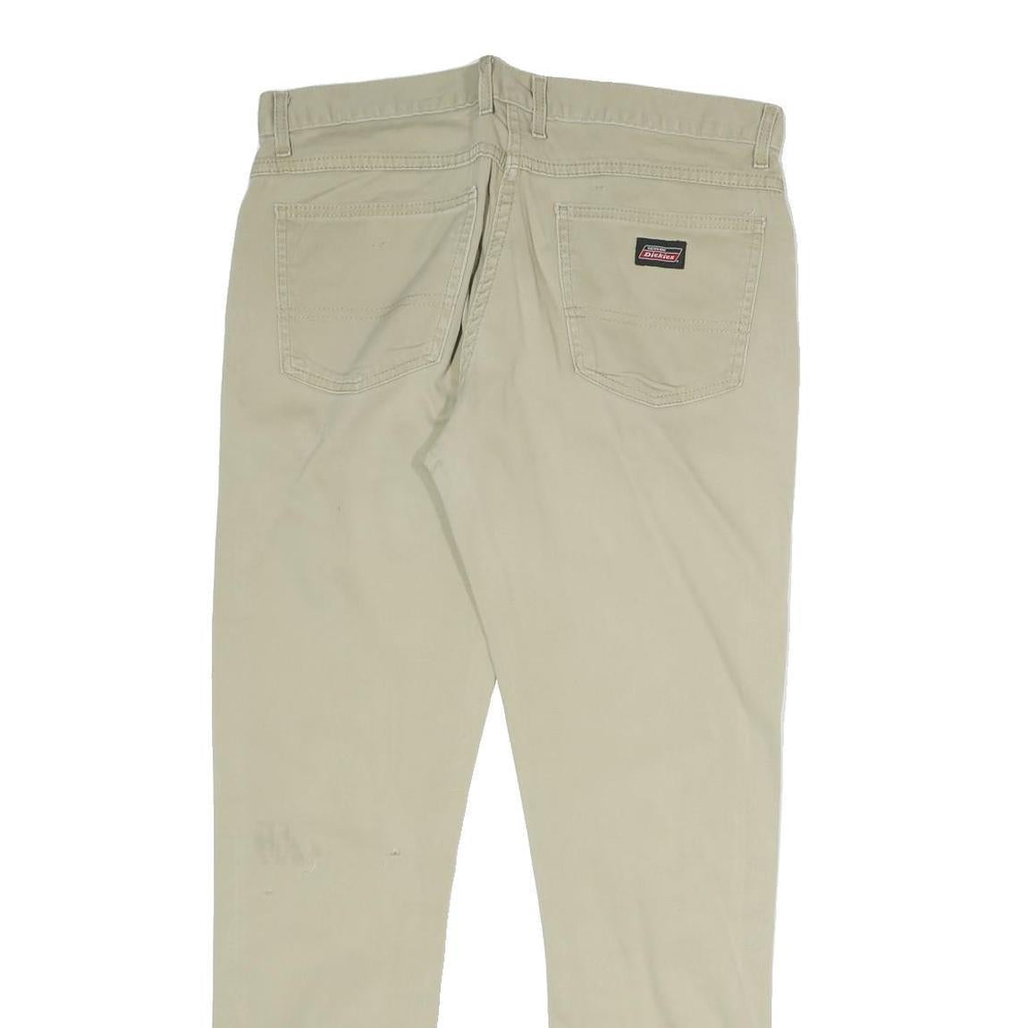 DICKIES Womens Slim Beige Cotton Blend Slim Fit Trousers W32 L28 Zip Closure