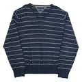 TOMMY HILFIGER Mens Patterned Jumper Blue Striped Tight Knit 2XL