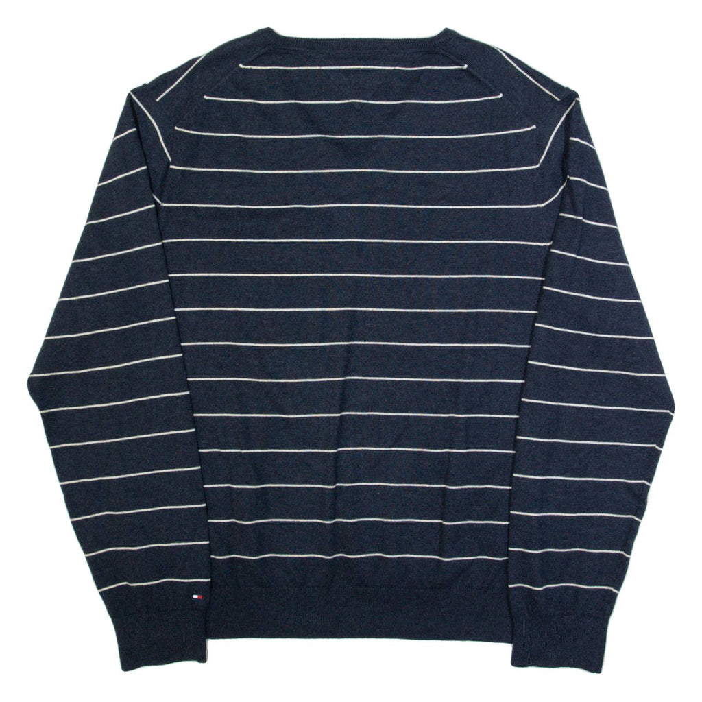 TOMMY HILFIGER Mens Patterned Jumper Blue Striped Tight Knit 2XL