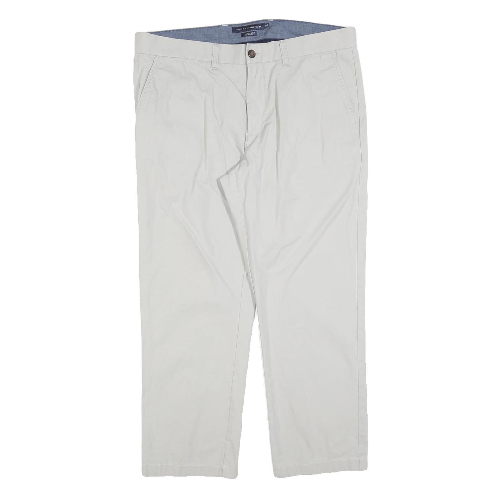 TOMMY HILFIGER Mens Cotton Blend Beige Regular Fit Straight Trousers W36 L30