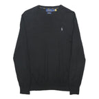POLO RALPH LAUREN Mens Black Plain Crew Neck Basic Knit S Cotton Jumper