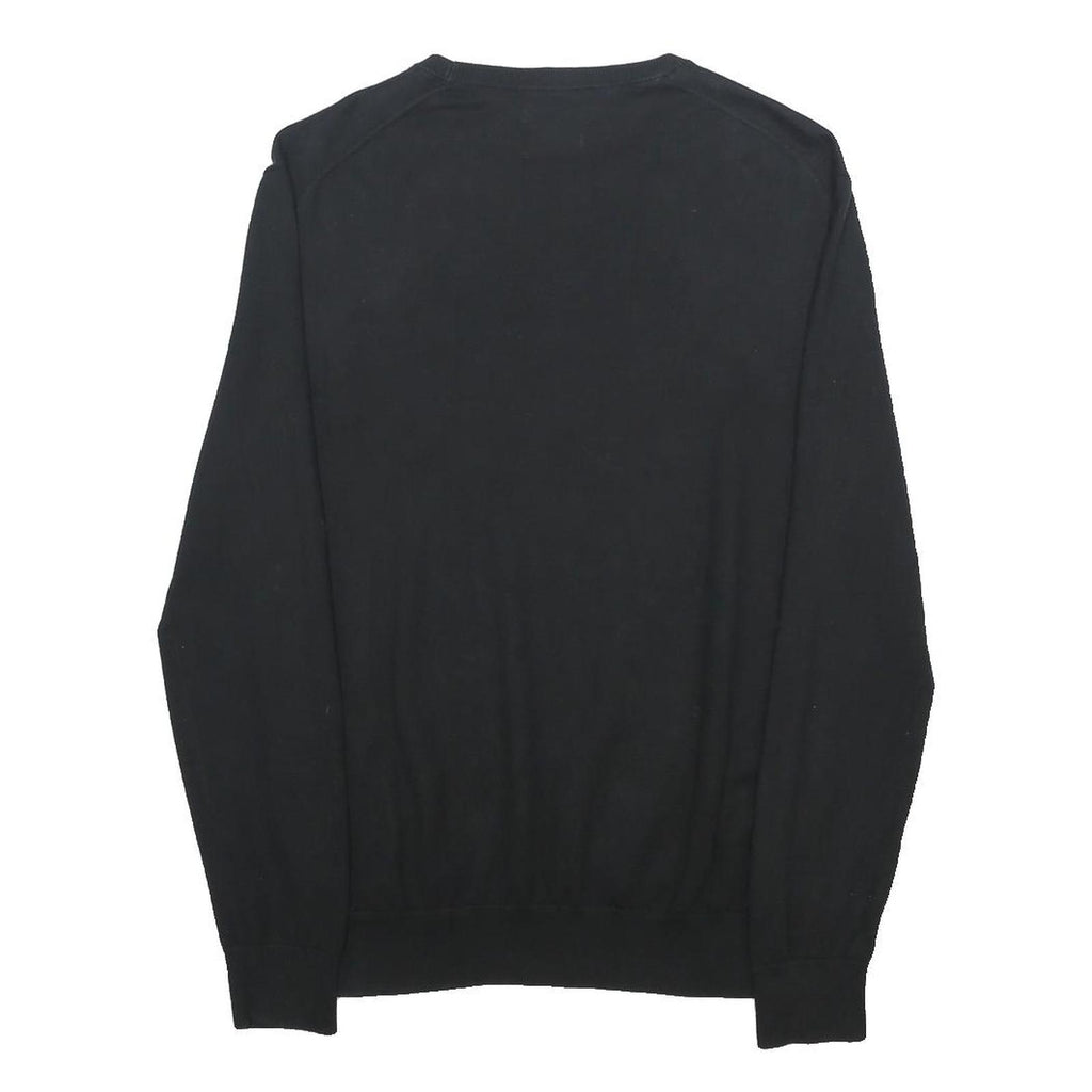 POLO RALPH LAUREN Mens Black Plain Crew Neck Basic Knit S Cotton Jumper