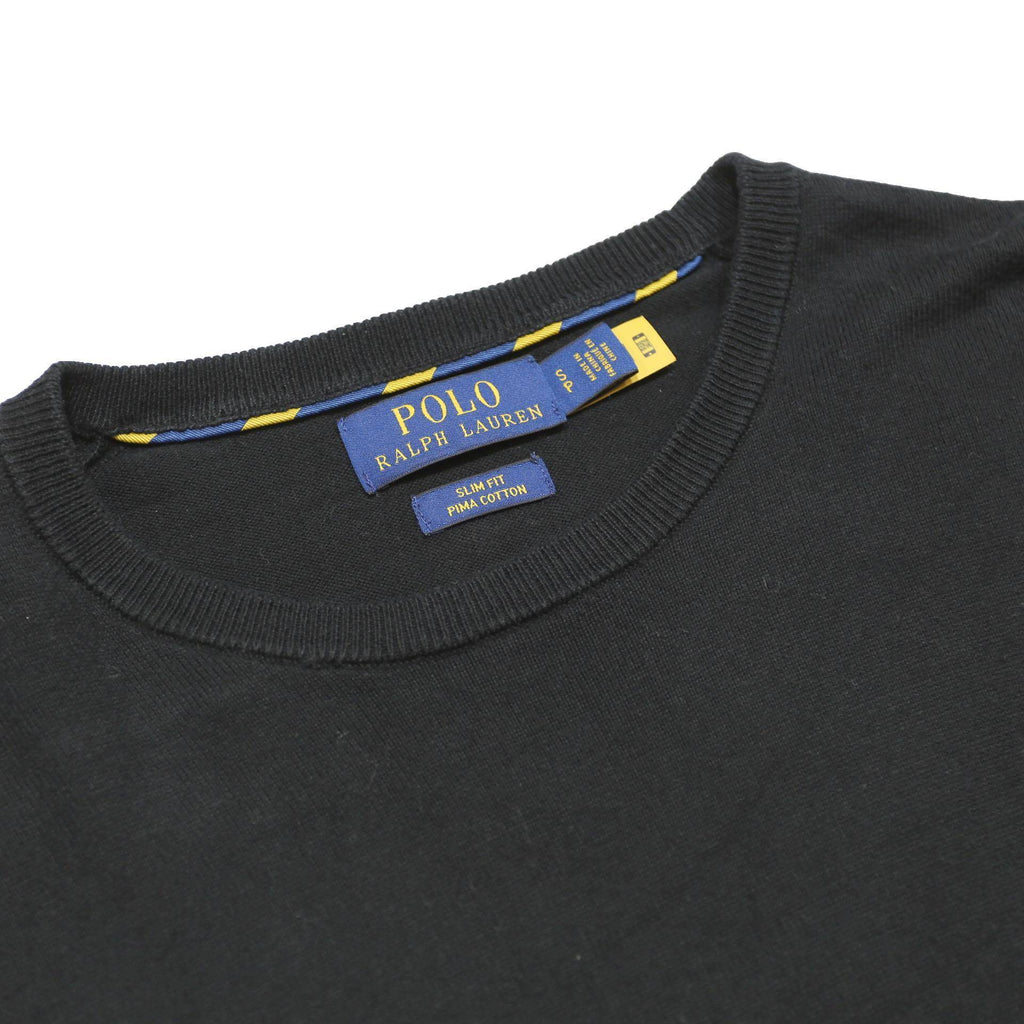 POLO RALPH LAUREN Mens Black Plain Crew Neck Basic Knit S Cotton Jumper