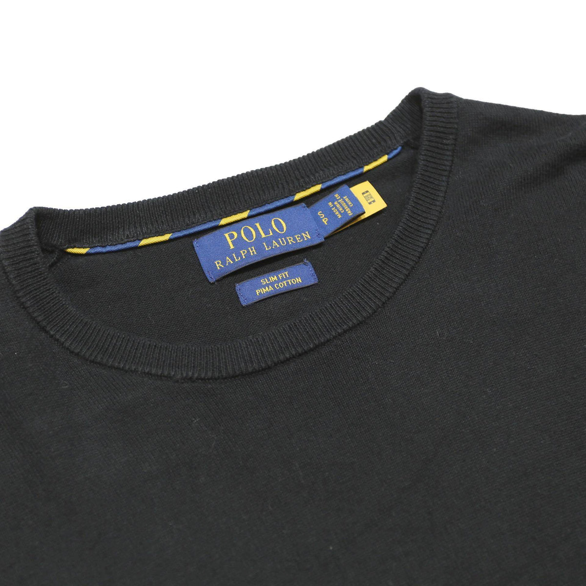 POLO RALPH LAUREN Mens Black Plain Crew Neck Basic Knit S Cotton Jumper