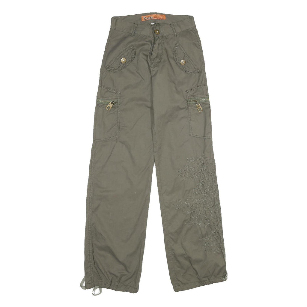 DANIEL Womens Regular Fit Olive Green Cotton Blend Zip Cargo Trousers W26 L34