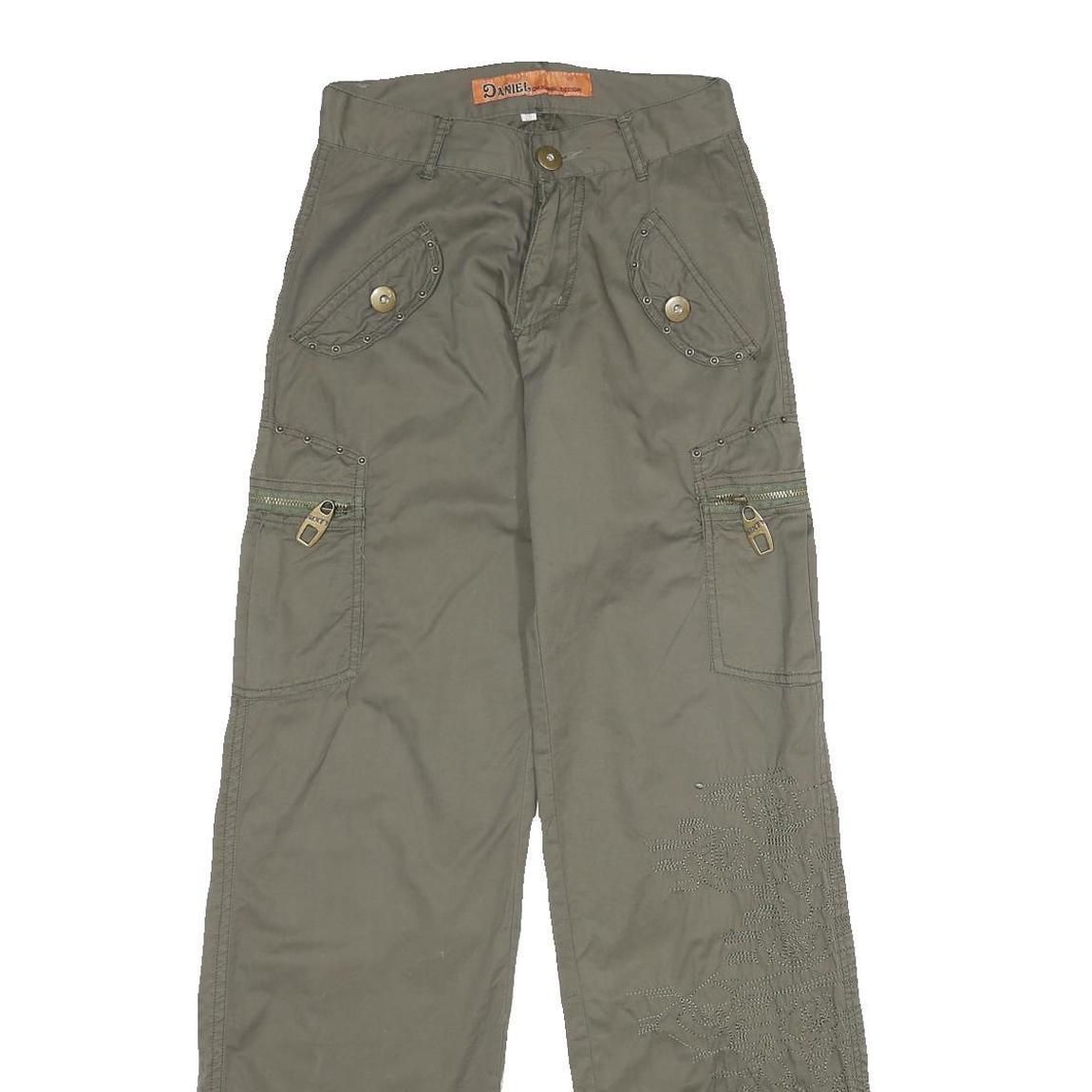 DANIEL Womens Regular Fit Olive Green Cotton Blend Zip Cargo Trousers W26 L34