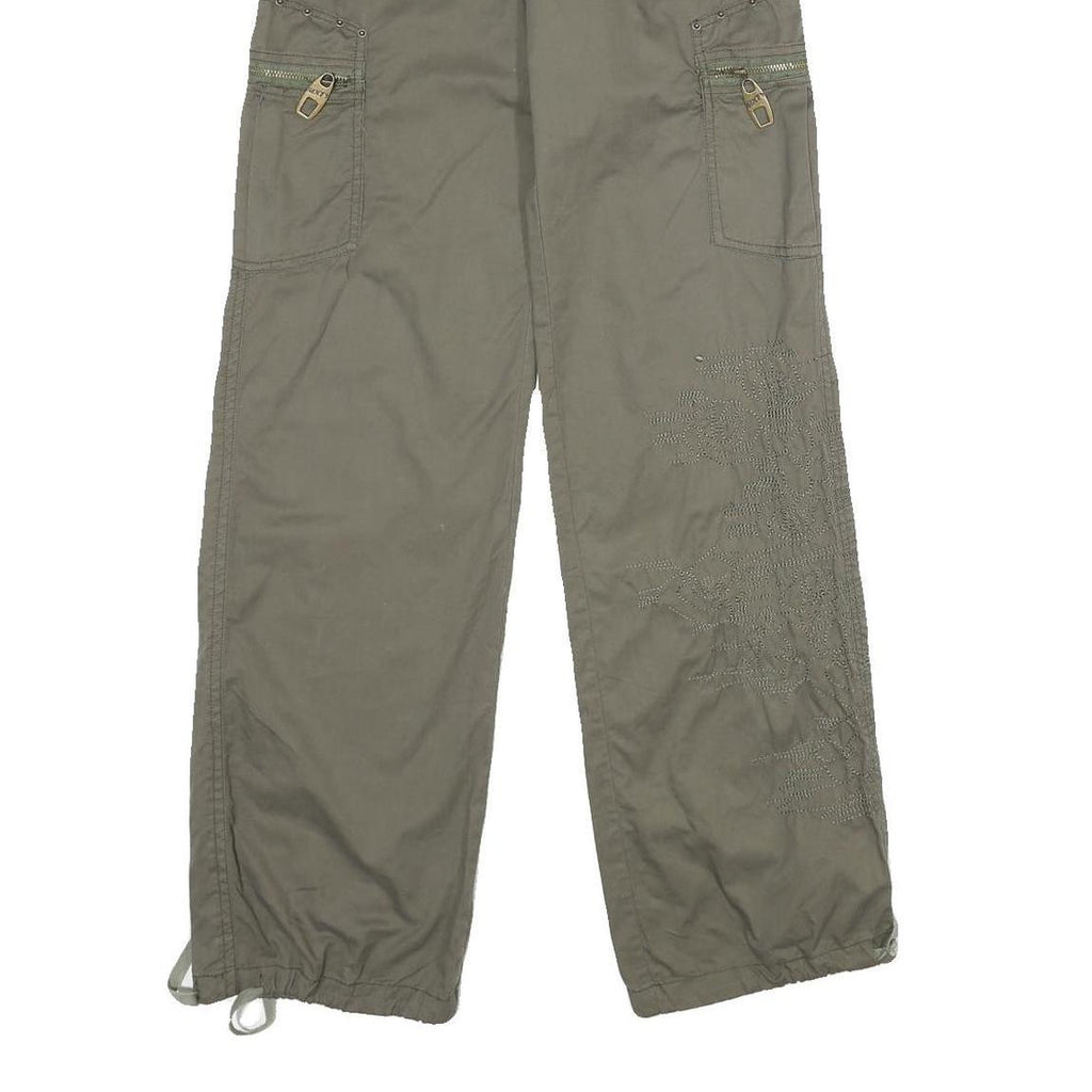 DANIEL Womens Regular Fit Olive Green Cotton Blend Zip Cargo Trousers W26 L34