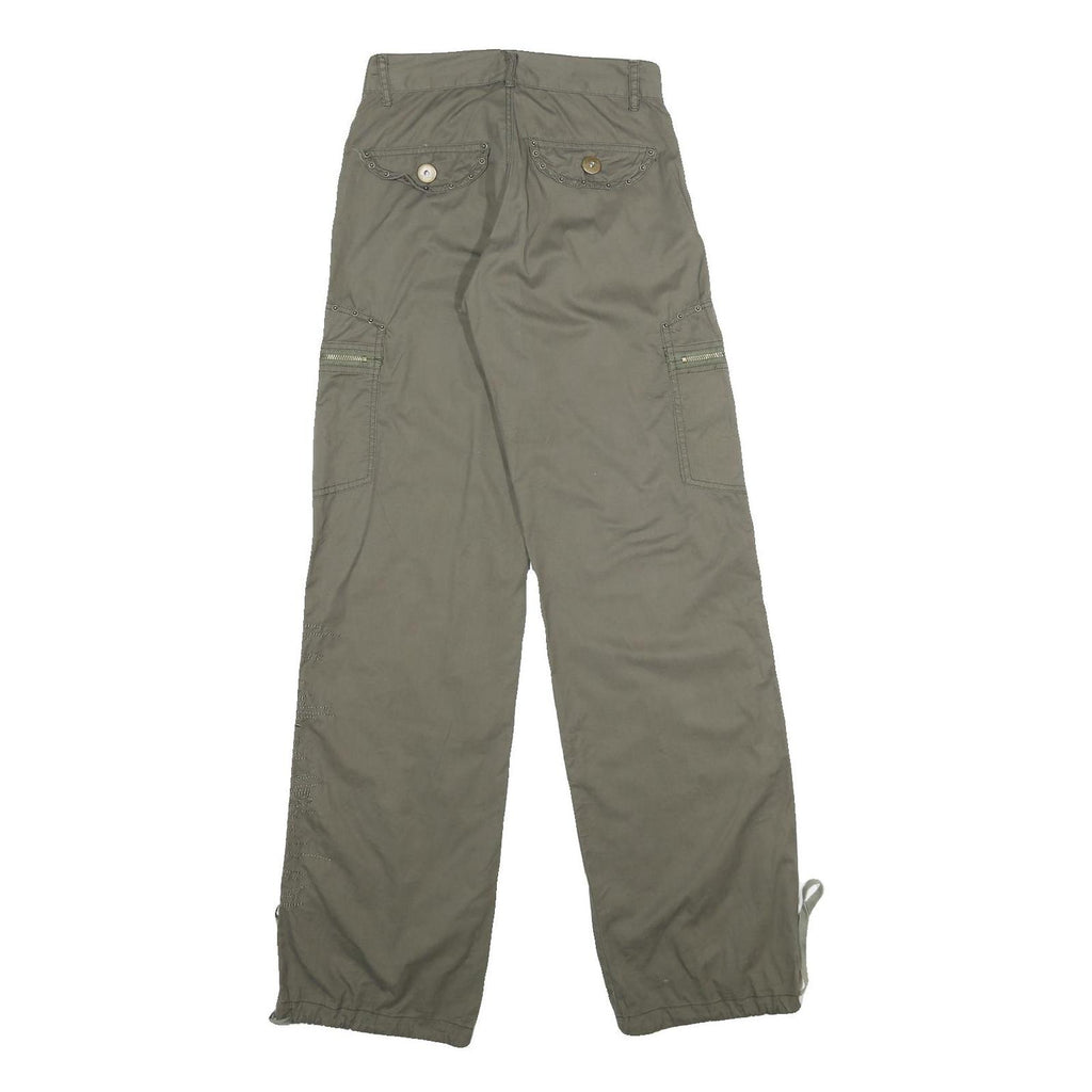 DANIEL Womens Regular Fit Olive Green Cotton Blend Zip Cargo Trousers W26 L34