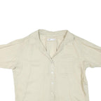 ZARA Womens Cream Basic Shirt Short Sleeve Button Neck S Cotton Blend Top