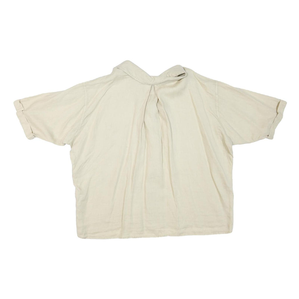 ZARA Womens Cream Basic Shirt Short Sleeve Button Neck S Cotton Blend Top