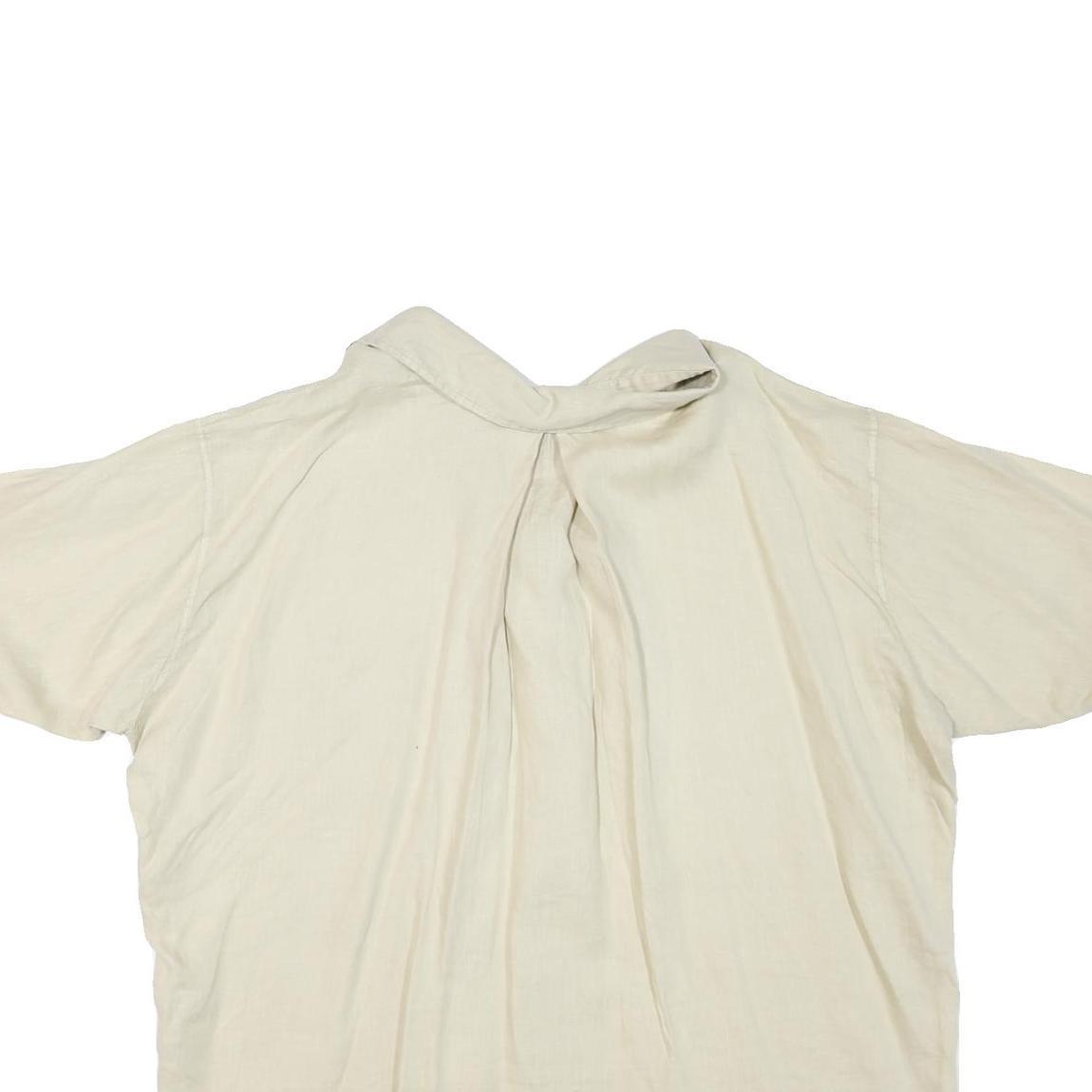 ZARA Womens Cream Basic Shirt Short Sleeve Button Neck S Cotton Blend Top