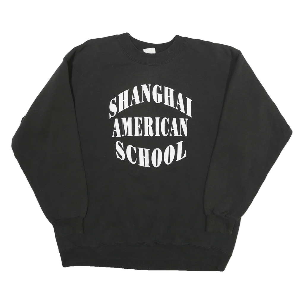 Mens Black Sweatshirt Shanghai American School Crew Neck L Cotton Blend Pullover
