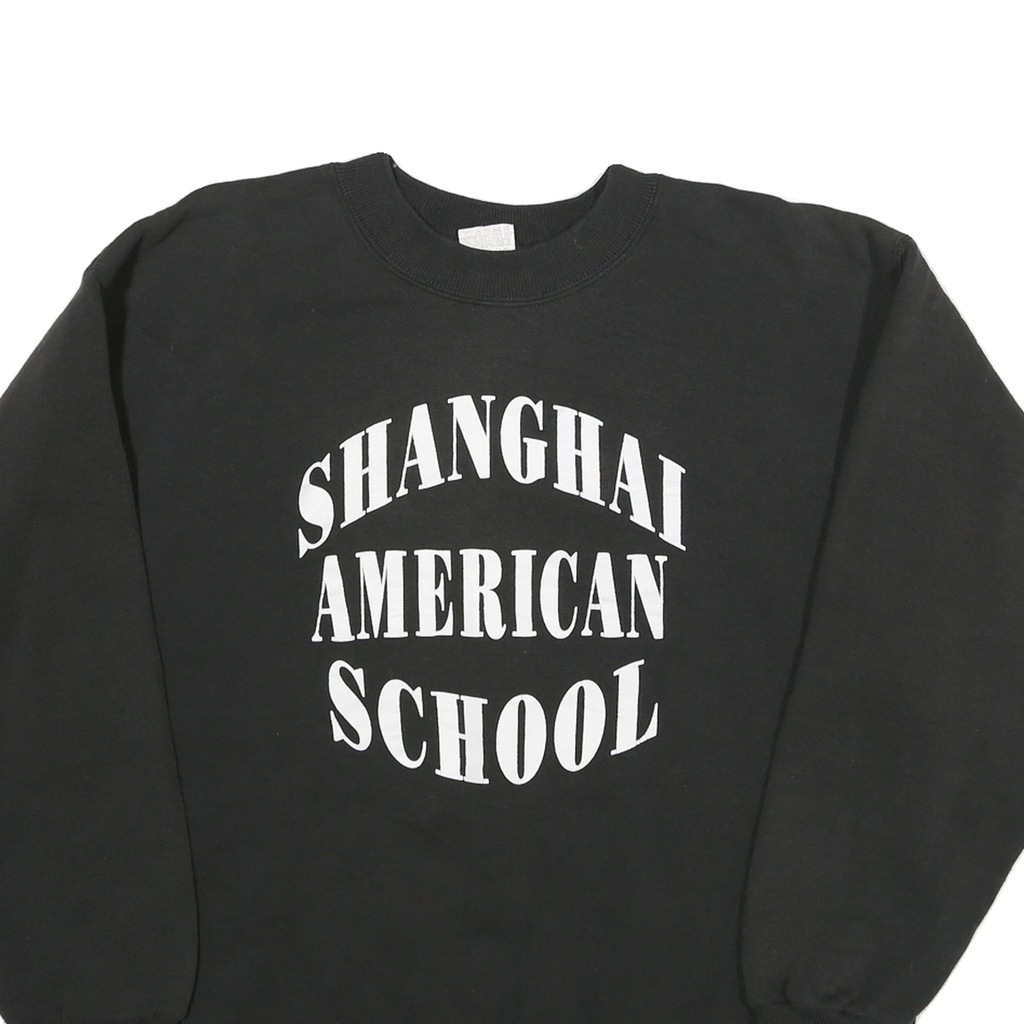 Mens Black Sweatshirt Shanghai American School Crew Neck L Cotton Blend Pullover