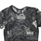 JUSTPOLLY Womens Black Printed Mesh Short Sleeve Round Neck Top M Trendy