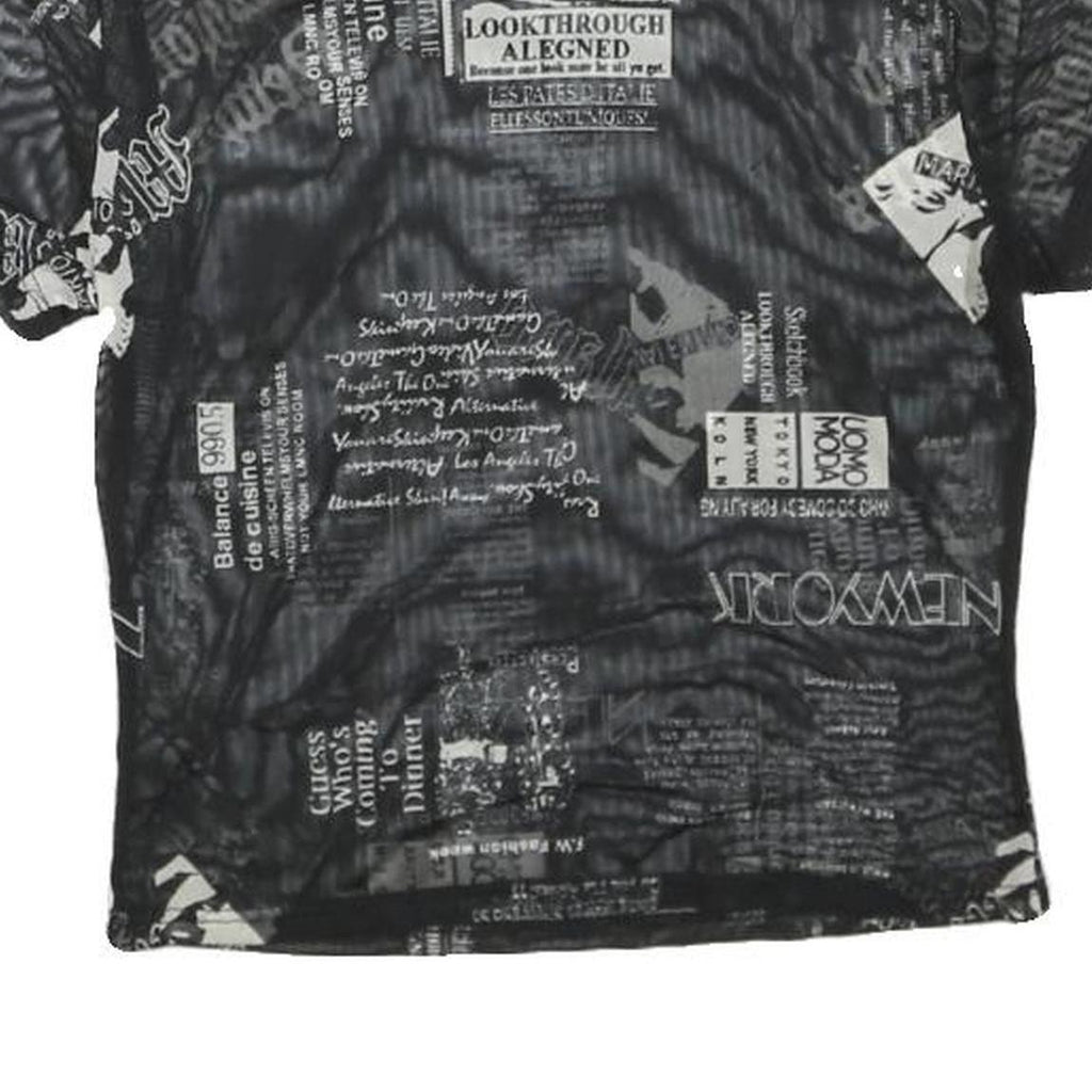 JUSTPOLLY Womens Black Printed Mesh Short Sleeve Round Neck Top M Trendy