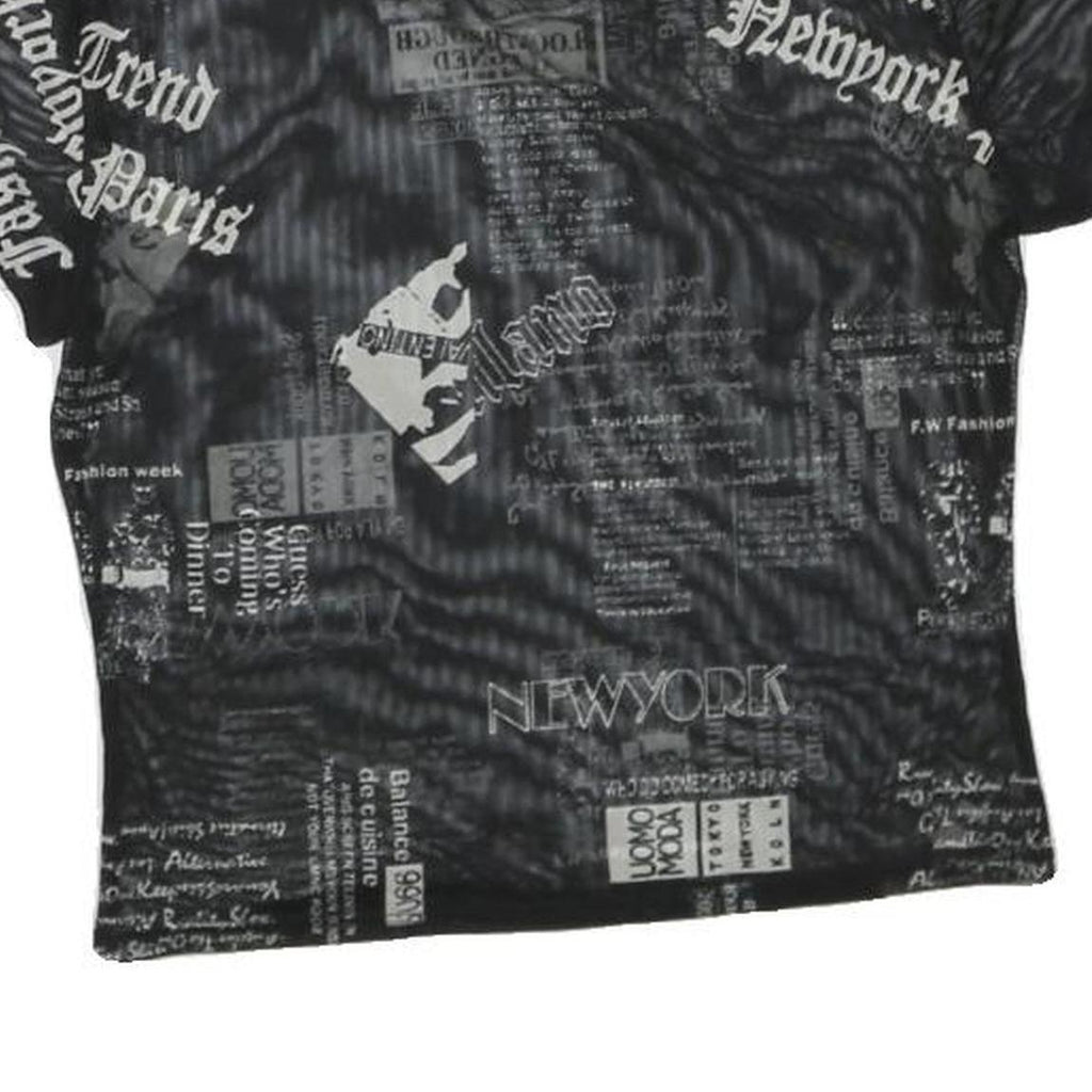 JUSTPOLLY Womens Black Printed Mesh Short Sleeve Round Neck Top M Trendy