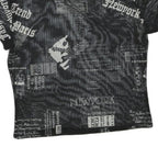 JUSTPOLLY Womens Black Printed Mesh Short Sleeve Round Neck Top M Trendy