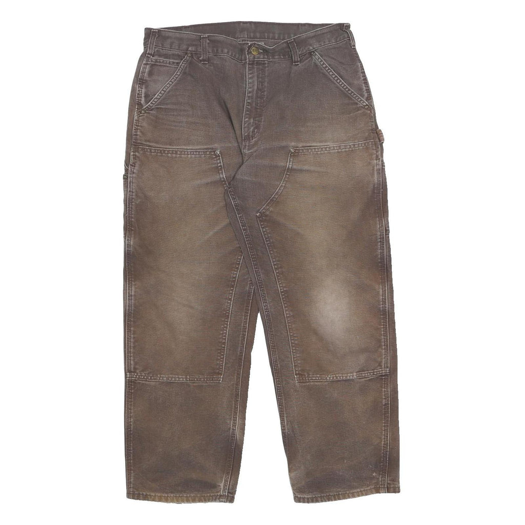 CARHARTT Mens Relaxed Brown Cotton Workwear Trousers W36 L27 Utility Zip Closure