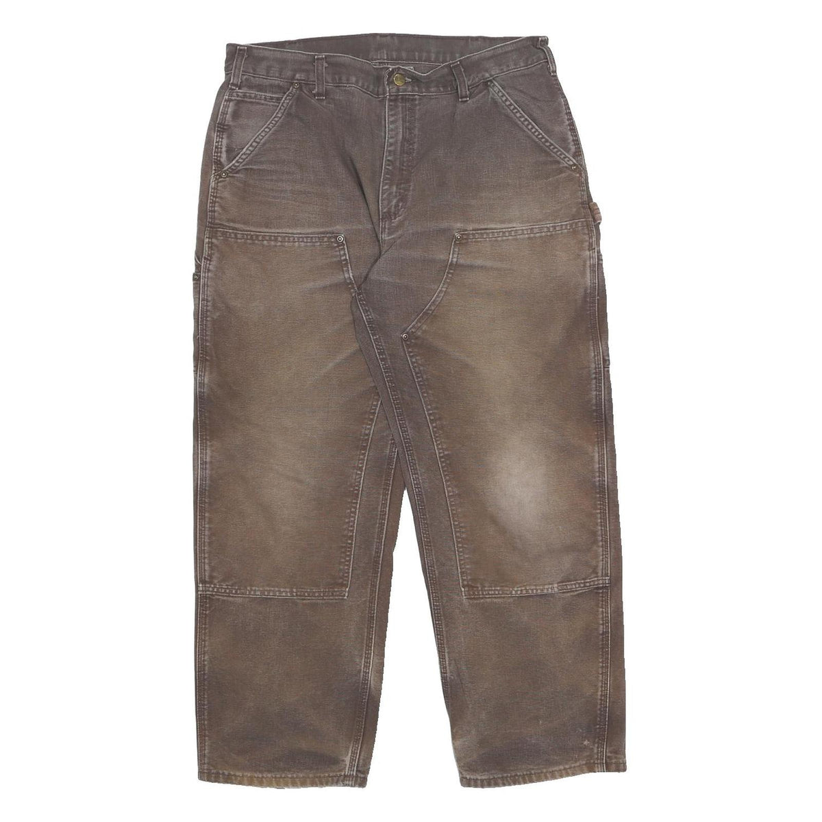 CARHARTT Mens Relaxed Brown Cotton Workwear Trousers W36 L27 Utility Zip Closure