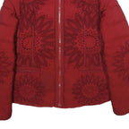 DESIGUAL Womens Red Bomber Jacket UK 16 Polyester Zip Plain Floral Print