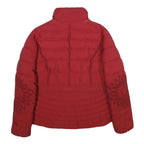 DESIGUAL Womens Red Bomber Jacket UK 16 Polyester Zip Plain Floral Print