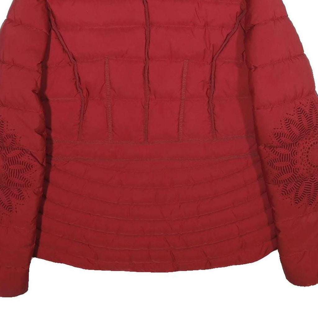 DESIGUAL Womens Red Bomber Jacket UK 16 Polyester Zip Plain Floral Print