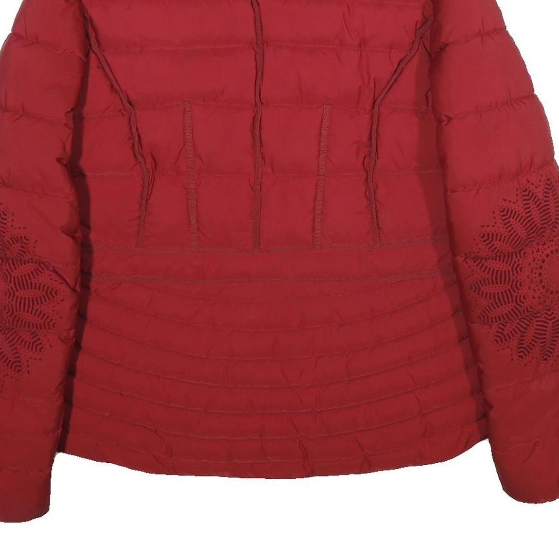 DESIGUAL Womens Red Bomber Jacket UK 16 Polyester Zip Plain Floral Print