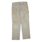 CARHARTT Mens Grey Cotton Blend Regular Fit Straight Trousers W33 L32 Workwear