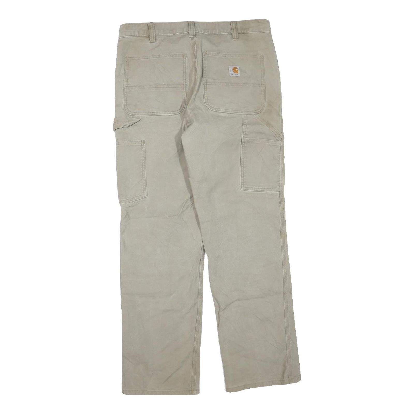 CARHARTT Mens Grey Cotton Blend Regular Fit Straight Trousers W33 L32 Workwear