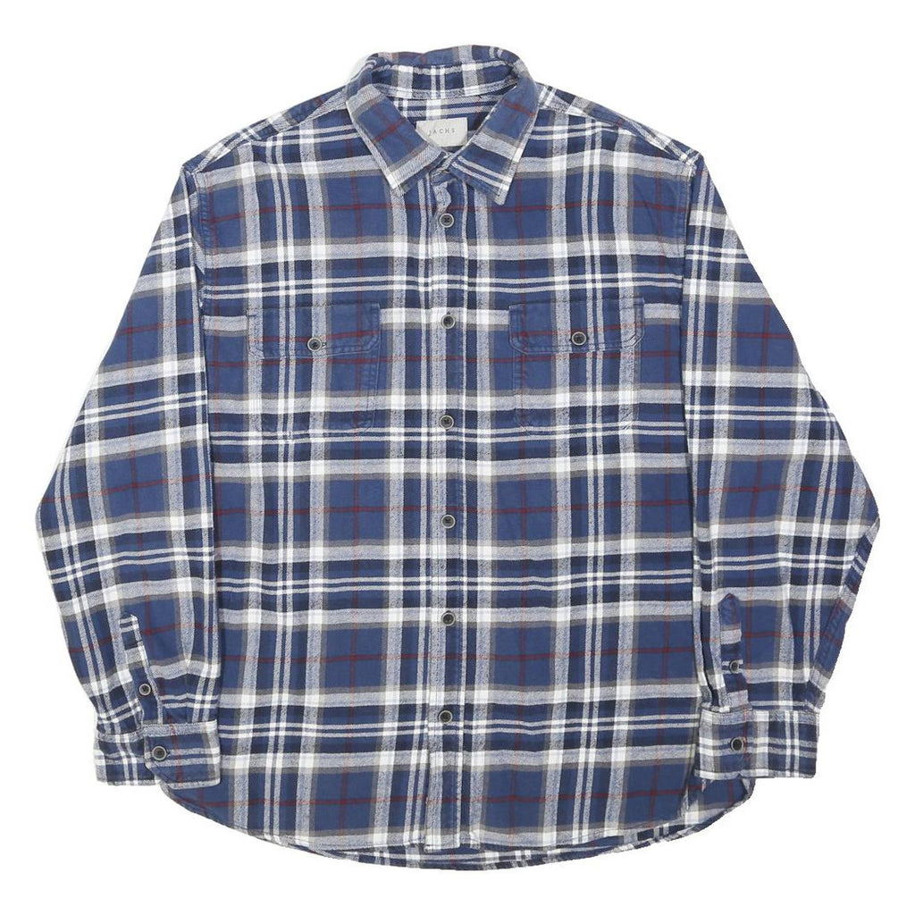JACHS Mens Blue & White Check Shirt XL Button Closure Casual Workwear