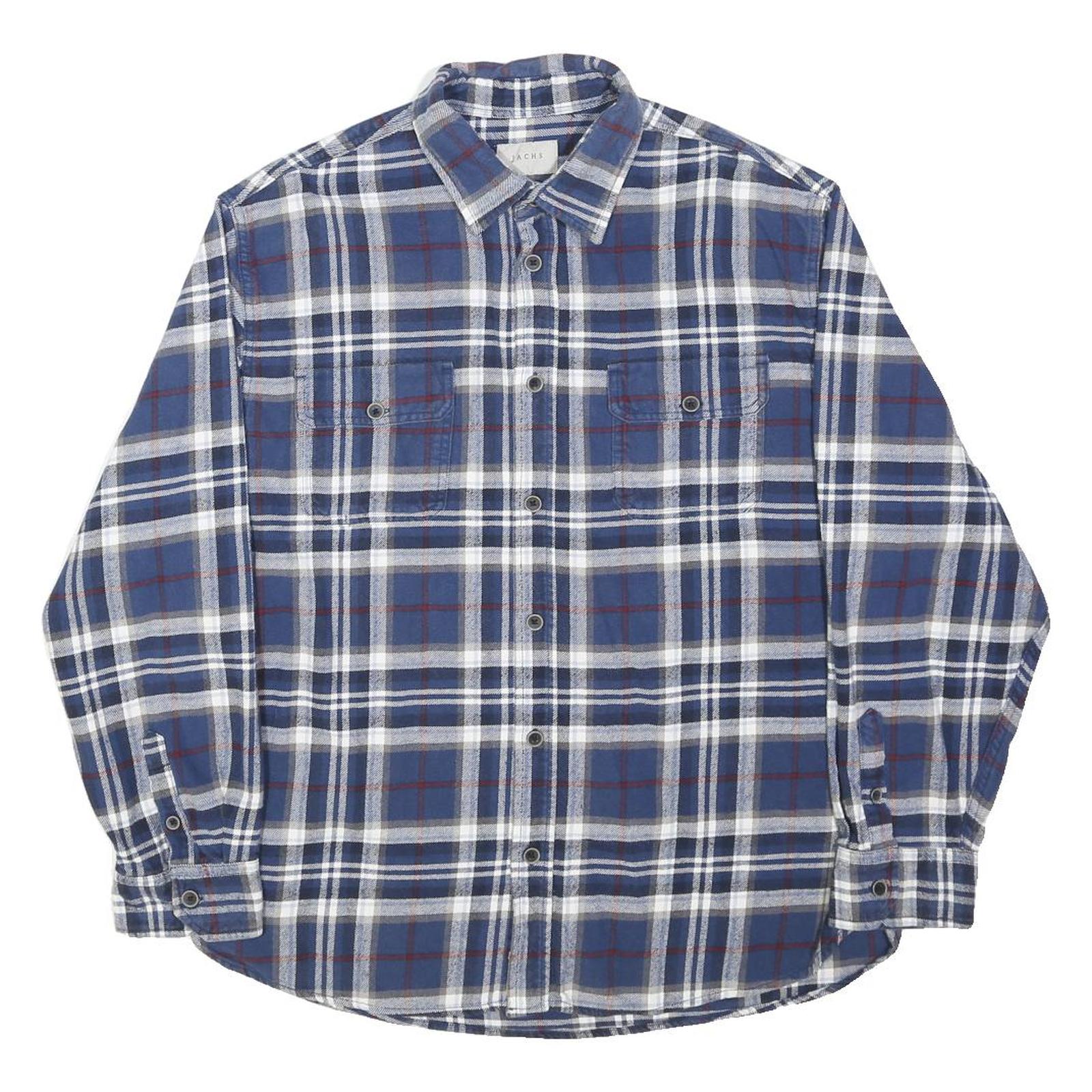 JACHS Mens Blue & White Check Shirt XL Button Closure Casual Workwear