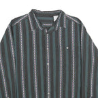 Mens Black Stripe Pattern Cotton Shirt L Casual Long Sleeve Button Front