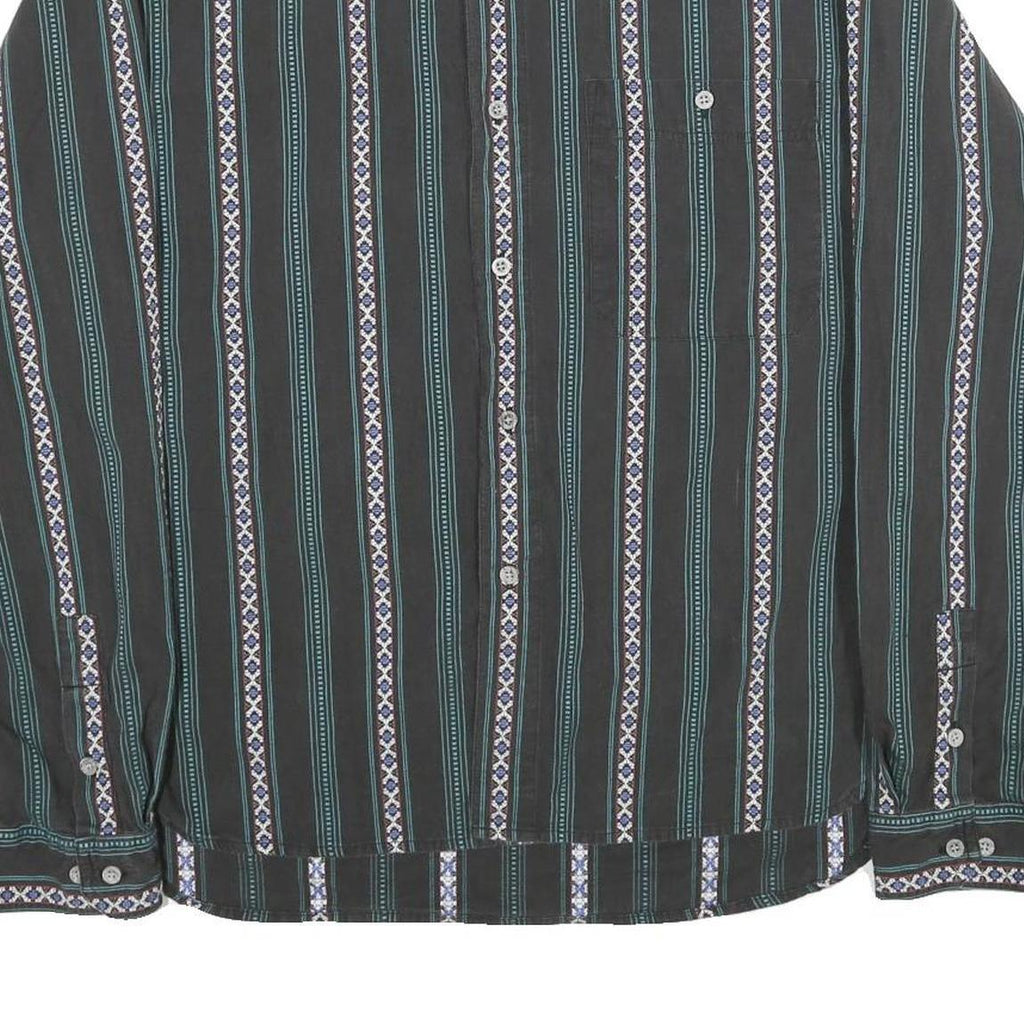 Mens Black Stripe Pattern Cotton Shirt L Casual Long Sleeve Button Front