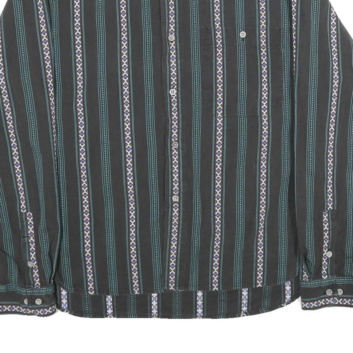 Mens Black Stripe Pattern Cotton Shirt L Casual Long Sleeve Button Front