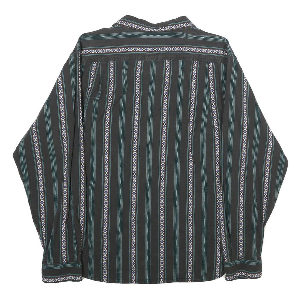 Mens Black Stripe Pattern Cotton Shirt L Casual Long Sleeve Button Front