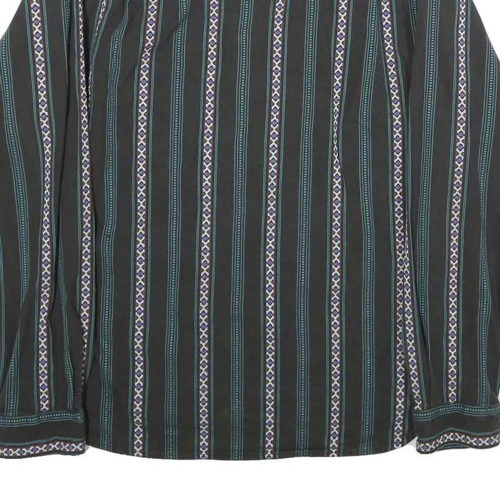 Mens Black Stripe Pattern Cotton Shirt L Casual Long Sleeve Button Front