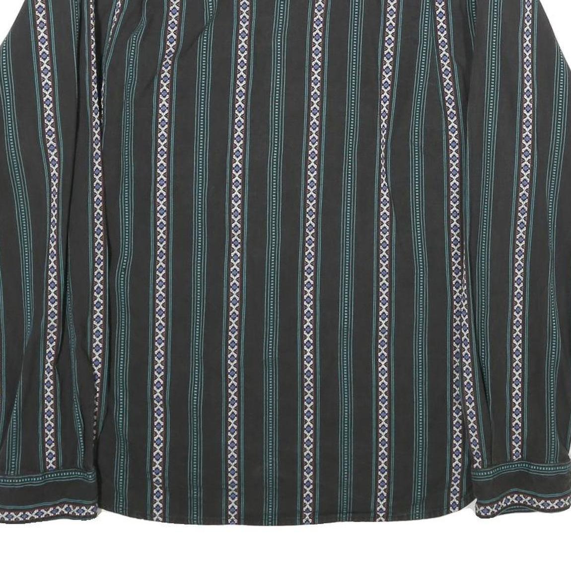 Mens Black Stripe Pattern Cotton Shirt L Casual Long Sleeve Button Front