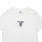 TOMMY HILFIGER Womens White Graphic T-Shirt L Short Sleeve Crew Neck Logo Print