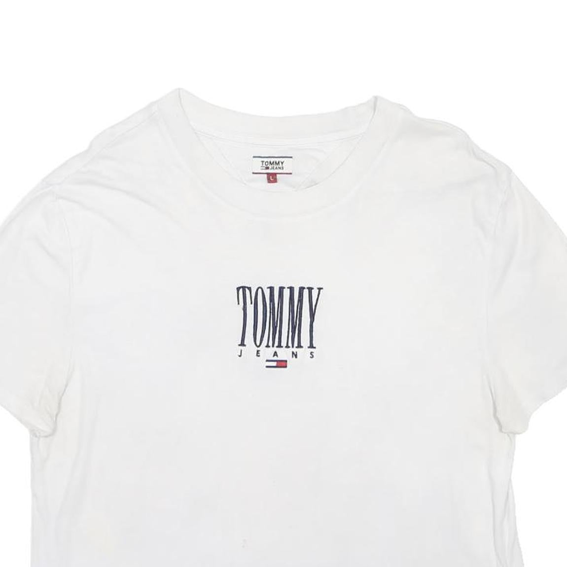 TOMMY HILFIGER Womens White Graphic T-Shirt L Short Sleeve Crew Neck Logo Print