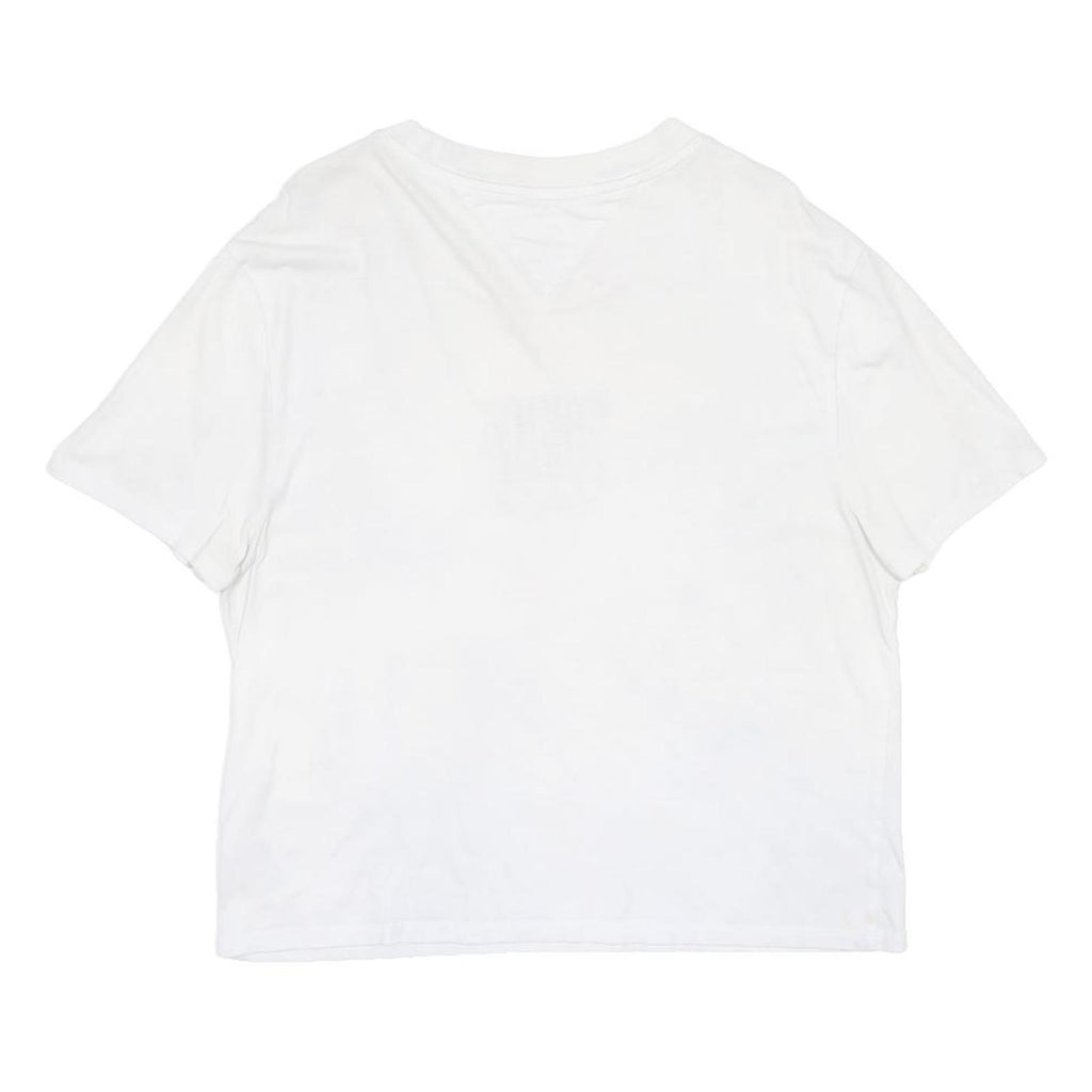 TOMMY HILFIGER Womens White Graphic T-Shirt L Short Sleeve Crew Neck Logo Print