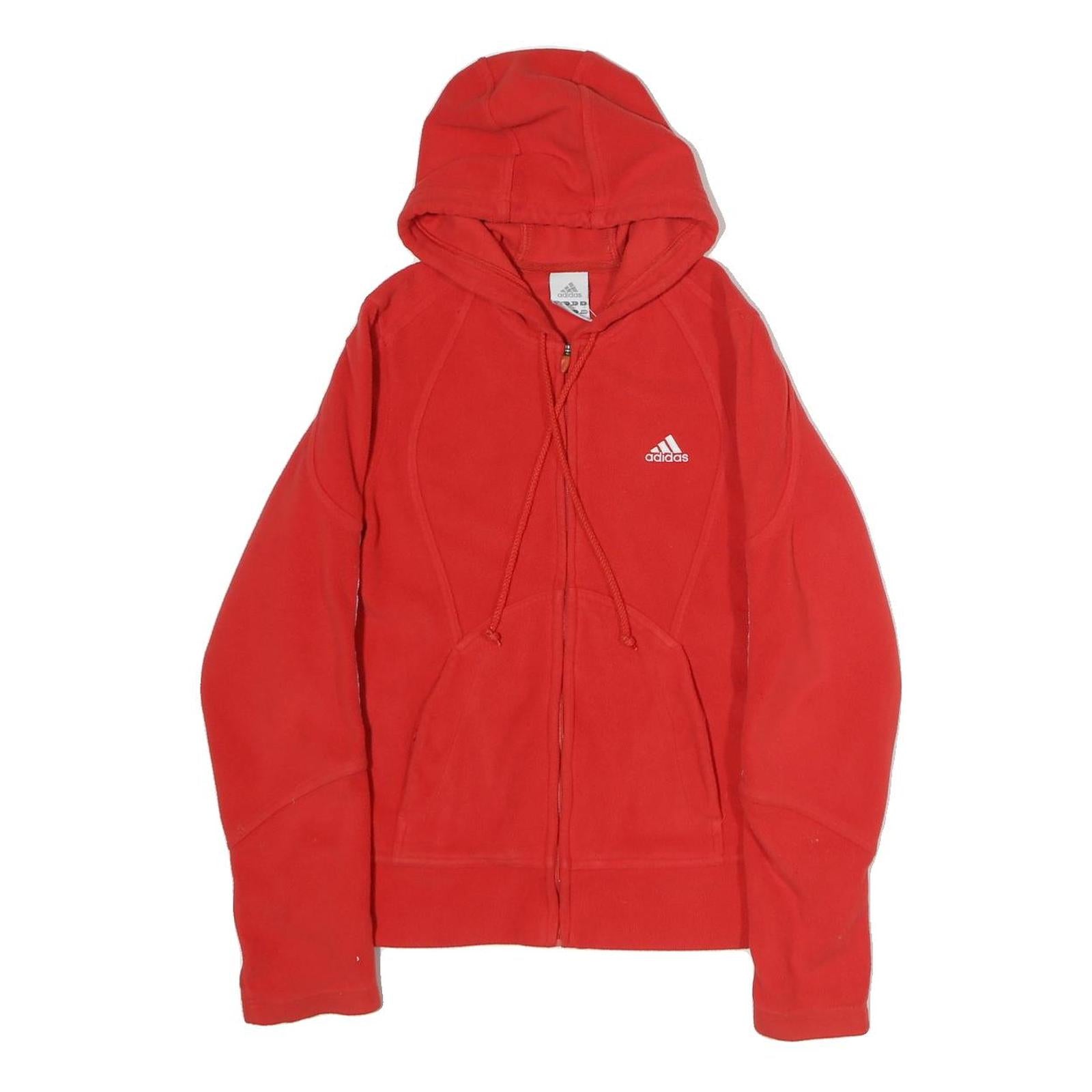 ADIDAS Womens Red Hoodie UK 10 Full Zip Sports Casual Sweatshirt
