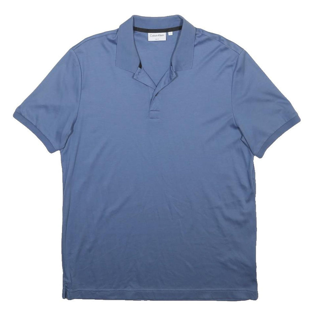 CALVIN KLEIN Mens Blue Short Sleeve Plain L Cotton Polo Shirt Casual Basic