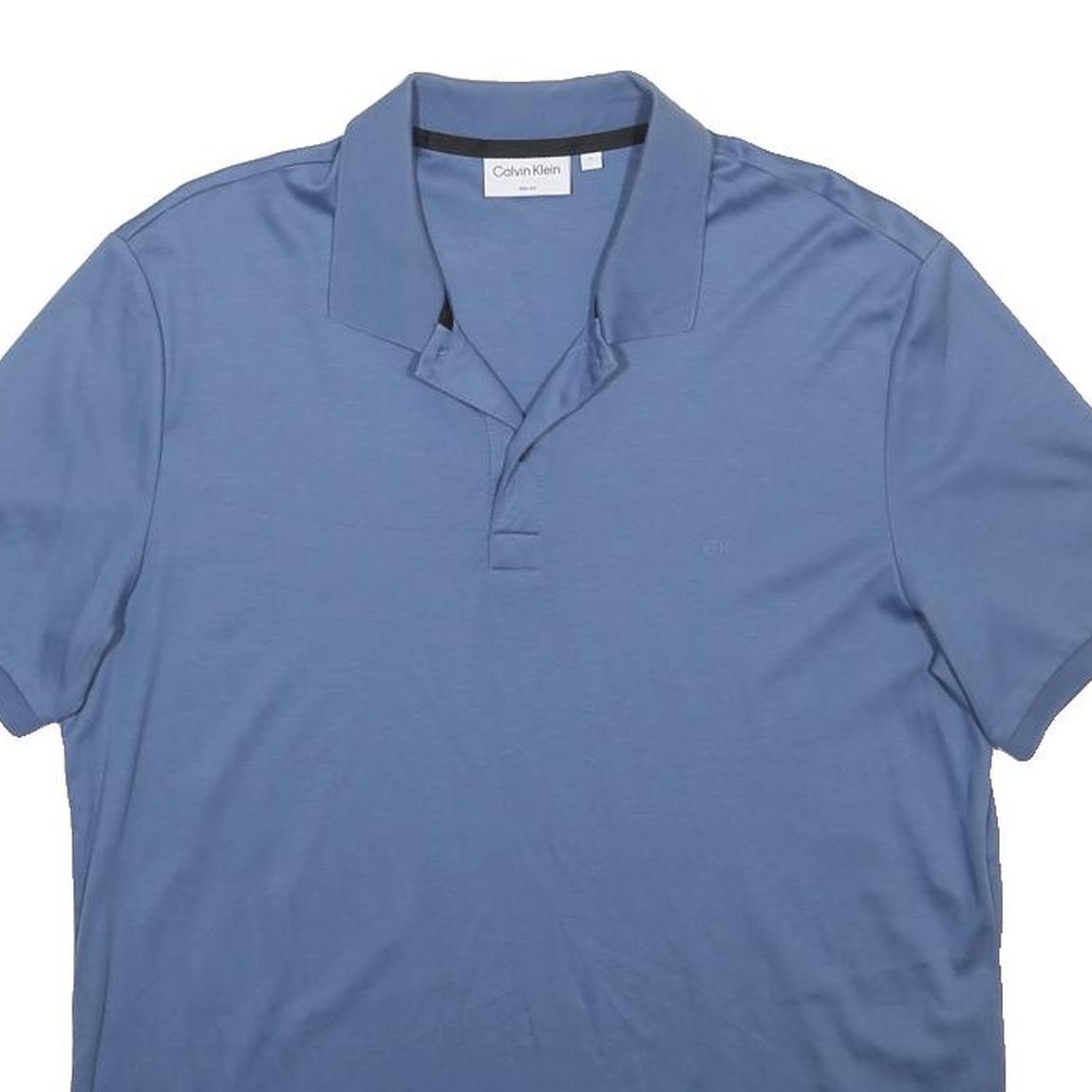 CALVIN KLEIN Mens Blue Short Sleeve Plain L Cotton Polo Shirt Casual Basic