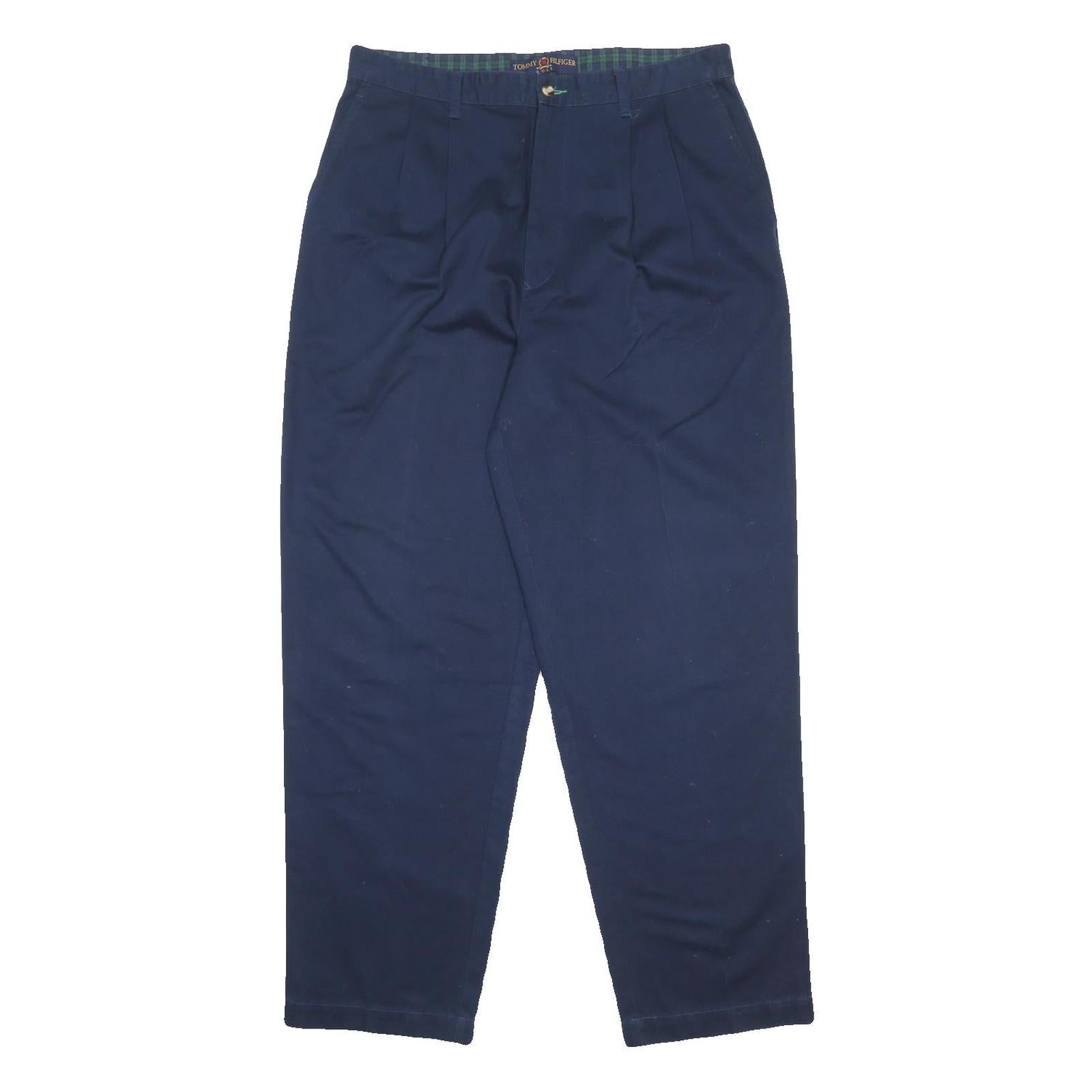 TOMMY HILFIGER Mens Cotton Navy Relaxed Straight Trousers W36 L32 Classic Casual