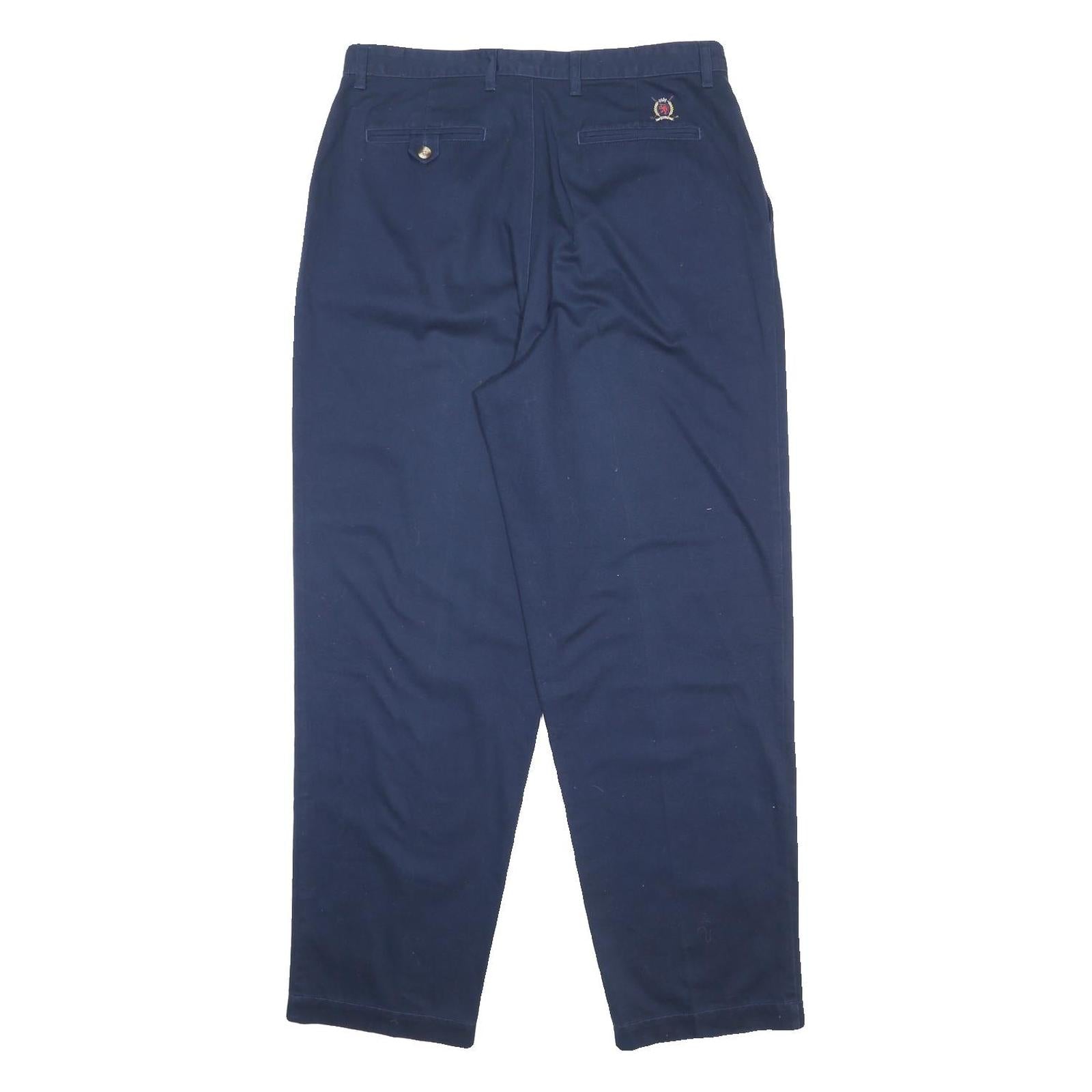 TOMMY HILFIGER Mens Cotton Navy Relaxed Straight Trousers W36 L32 Classic Casual