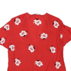 ZARA Womens Red Floral Printed Blouse Short Sleeve V-Neck M Summer Top