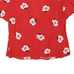 ZARA Womens Red Floral Printed Blouse Short Sleeve V-Neck M Summer Top