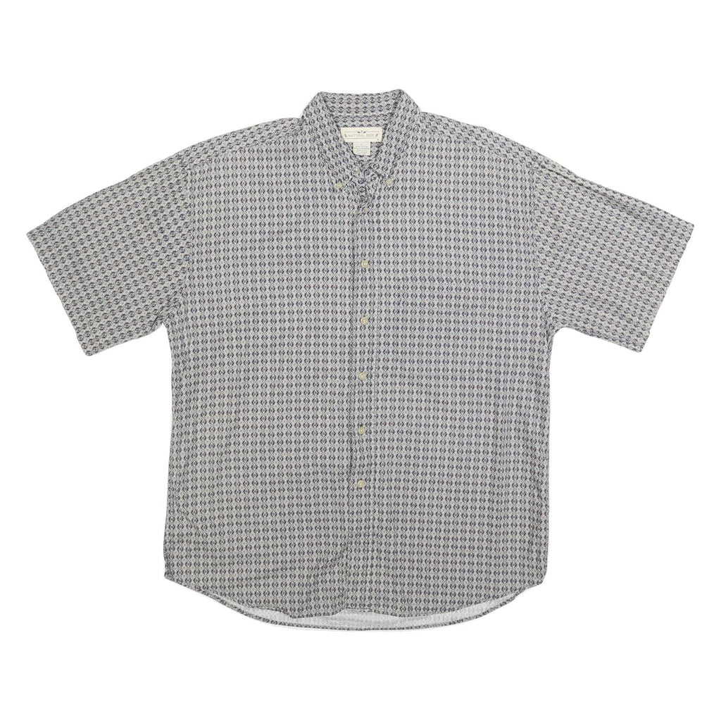 NATURAL ISSUE Mens Blue & White Pattern Cotton Shirt L Casual Button Front Short