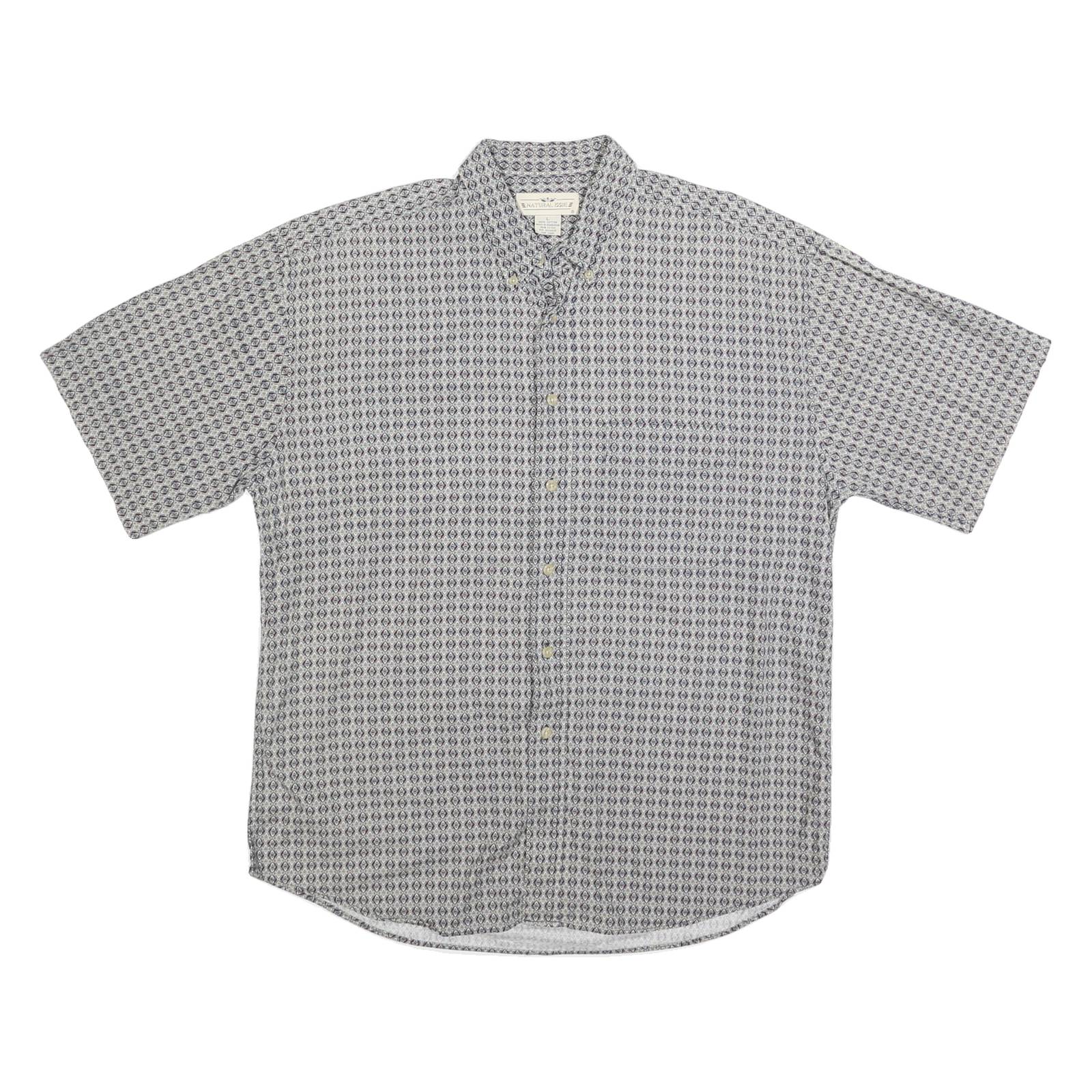 NATURAL ISSUE Mens Blue & White Pattern Cotton Shirt L Casual Button Front Short